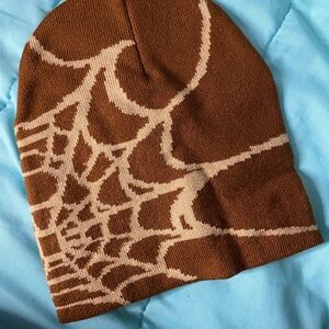 Brown Beanie with Web Design